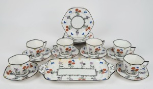FOLEY "Field Poppy" set of six teacups, saucer and plates, with accompanying sandwich tray, factory mark to base, the tray 31cm wide