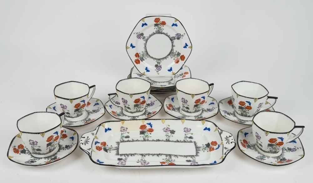 FOLEY Field Poppy set of six teacups, saucer and plates, with ...