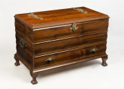 A glory box trunk, camphor wood with floral brass fittings and single drawer, early 20th century, 67cm high, 100cm wide, 56cm deep