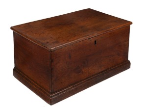 A small antique oak trunk with dove tail construction 19th century,  28cm high x 55cm wide x 34cm deep 