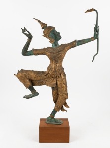 A Thai bronze archer statue with gilded highlights, ​​​​​​​80cm high overall