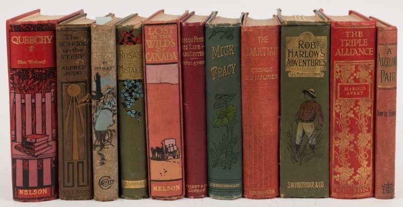 ILLUSTRATED CHILDREN'S BOOKS; all with hardcovers, incl. "Lost in the wilds of Canada" by Stredder (1896); "Clare Linton's Friend" by Hart (1900);  "Rosa's Mistake" by Bradford-Whiting (1907); "Rob Harlow's Adventures" by Fenn (1907); "Queechy" by Wethere