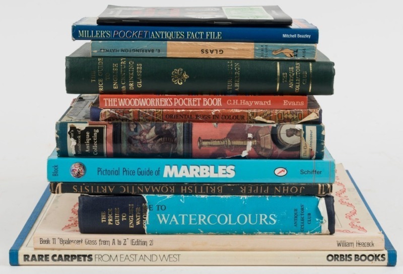 A selection of general antique reference books on carpets, paintings, watercolours and glass, etc (13)