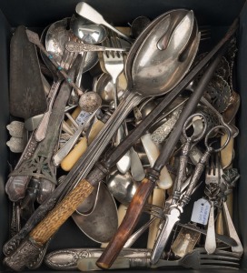 Assorted silver and silver plated cutlery, serving utensils, steels etc, 19th and 20th century