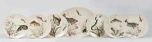 JOHNSON BROTHERS, seven piece vintage English porcelain fish set, mid 20th century, factory mark to bases, the platter 41cm wide