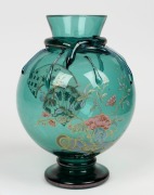 MOSER antique Bohemian green glass vase with enamel and gilt decoration, 19th century, ​​​​​​​21cm high