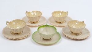 BELLEEK antique Irish porcelain tea ware comprising five cups and six saucers, 19th century, (11 items)