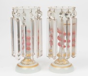 A pair of antique glass lustre mantle vases with red and gilt highlights, 19th century, ​​​​​​​31.5cm high