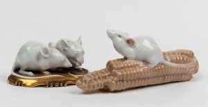 ROSENTHAL German porcelain mouse figural group, together with a Danish porcelain mouse and corn cob statue, 20th century, (2 items), the larger 13cm long