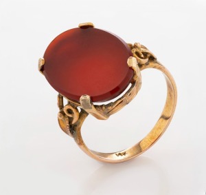 A 14ct gold and carnelian ring, 19th/20th century, stamped "14k", ​​​​​​​4.3 grams total