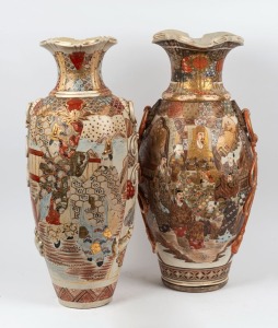 Two Japanese export ware Satsuma vases, Meiji Period, ​​​​​​​both restored, 61 and 63cm high