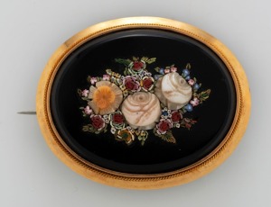 An antique micro mosaic floral brooch in yellow gold mount, 19th century, 5cm wide