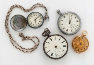 An 18ct solid gold 19th century ladies pocketwatch together with three vintage pocketwatches (4 items)