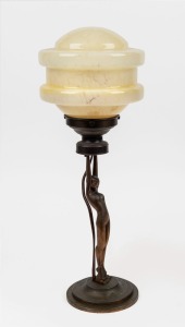 An Art Deco Diana table lamp with glass shade, circa 1930, 47cm high.