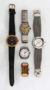 OMEGA vintage silver cased wristwatch, together with four assorted vintage watches, (5 items)