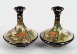 SATSUMA pair of antique Japanese pottery vases, Meiji period, 19th/20th century, ​​​​​​​9cm high