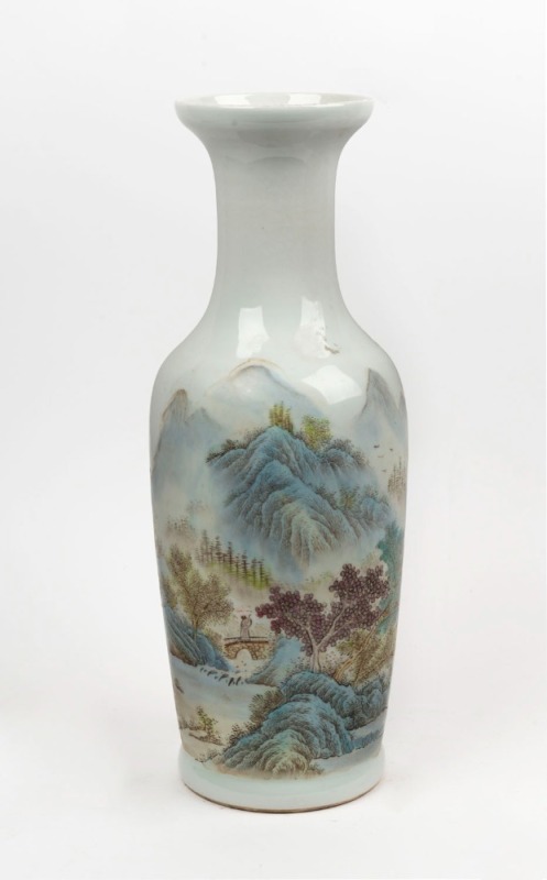 A Chinese baluster shaped porcelain vase adorned with hand-painted landscape sene and poem, Republic period, 36.5cm high