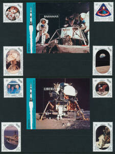 1969-89 20th Anniversary of First Moon Landing collection on Hagners with 165+ stamps and 45+ souvenir sheets from 46 different countries. Vast majority full sets, souvenir sheets incl. imperfs. All fine and fresh, cat. Scott $690+.&nbsp;