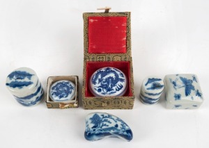 Six assorted Chinese blue and white porcelain lidded bowls, 19/20th century, the largest 5cm wide