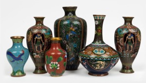 Six assorted cloisonne vases, Chinese and Japanese, 19th and 20th century, ​​​​​​​the largest 18cm high