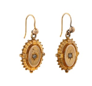 A pair of antique yellow gold and diamond earrings, 19th century, ​​​​​​​2cm high, 3.4 grams