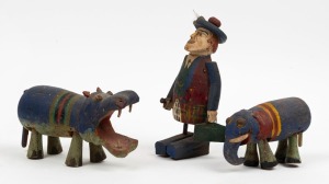Three vintage hand-made timber painted children's toys produced by a gentleman in the 1930s for The Children's Hospital Melbourne