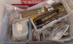 Quality Clockmakers sundries, some new old stock, B.A. tap and die set and a large selection of tapered pins, dial washes, nuts, ruby pallet jewels, Swiss platform escapements, pair springs and lever clicks