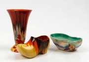 CLARICE CLIFF English Art Deco pottery vase, shoe ornament and floral bowl, circa 1930, ​​​​​​​the largest 12.5cm high&nbsp;