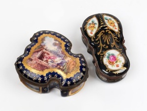 Two antique Continental porcelain boxes in the Sevres style, 19th century, the larger 9.5cm wide