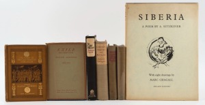 A range including "Siberia - A Poem by A. Sutzkever" with drawings by Marc Chagall, (1961 1st ed. with d/j; "In Cold Blood" by Truman Capote (1966 1st ed. with d/j); "Exiles and other Poems" by Richard Aldington (1923 l/e with d/j); plus 4 other volumes. 