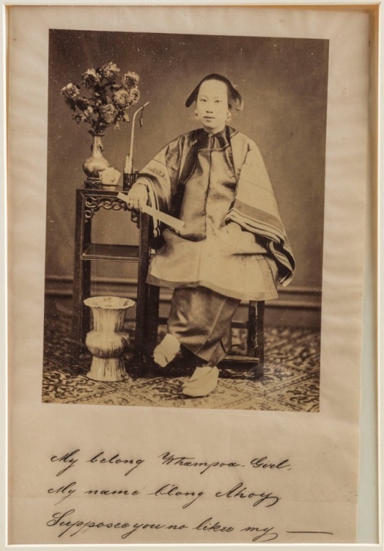 Photographer Unknown, "Whampoa Girl", albumen paper print, circa 1880s, 19 x 14cm; laid down on page.