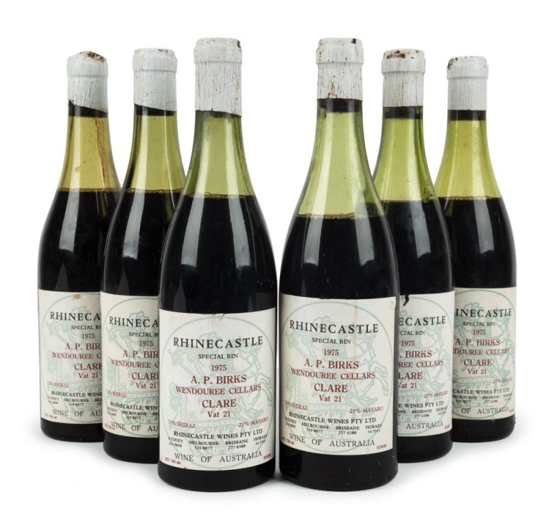 1975 A.P. Birks Wendouree Cellars, Clare - Vat 21 Shiraz and Mataro Rhinecastle Special Bin, (6 bottles).