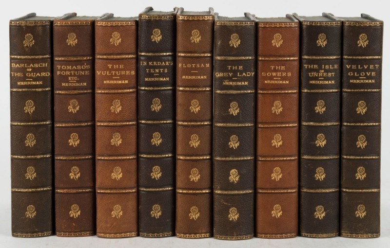 HUGH STOWELL SCOTT (Henry Scott Merriman), various works, [London : Smith, Elder & Co., 1904], matching half-leather bindings by Mudie. (9 vols.).