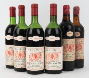 1970 TULLOCH Private Bin Pokolbin Dry Red, (4 bottles), also 1965 (1 bottle) and 1966 (1 bottle), Hunter Valley, New South Wales. Total: 6 bottles.