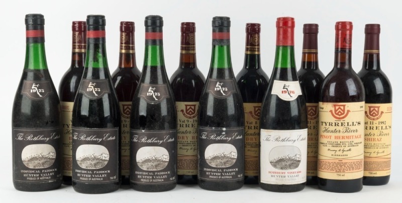 Hunter Valley red wines: 1975 The Rothbury Estate Individual Paddock Cabernet Sauvignon (4); 1976 The Rothbury Estate Rothbury Vineyard Hermitage (1); 1980 Tyrrell's Pinot Hermitage (1);  1988 Tyrrell's Dry Red - Vat 9 (3); 1990 Tyrrell's Dry Red - Vat 8