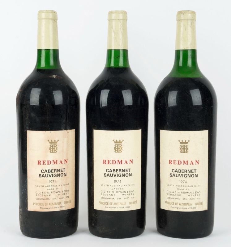 1974 Redman Cabernet Sauvignon, Coonawarra, South Australia, (3 magnums)