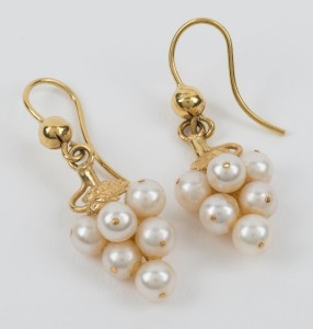 A pair of 18ct yellow gold and seed pearl grape bunch earrings, 20th century, ​​​​​​​3.3cm high overall