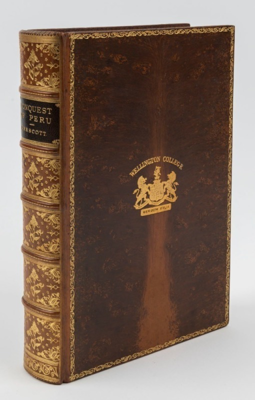 WILLIAM HICKLING PRESCOTT (1796 - 1859), History of the Conquest of Peru, [London : Bickers & Son, 1903], 8vo, (xxiv), 510pp; frontispiece map, marbled endpapers and edges; Wellington College prize label to paste down. Handsome tree calf binding with rais