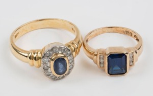 An 18ct yellow gold, sapphire and diamond ring (9.6 grams); together with a 9ct yellow gold, sapphire and diamond ring (3.1 grams), (2 items), 12.7 grams total