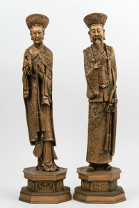 A pair of Chinese figural statues, cast resin and gold painted finish, 20th century, 52cm high