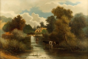 CHARLES VICKERS (1821-1895), (farmhouse and stream), oil on canvas, (relined), signed lower right "C. Vickers", ​​​​​​​49 x 74cm, 65 x 90cm overall