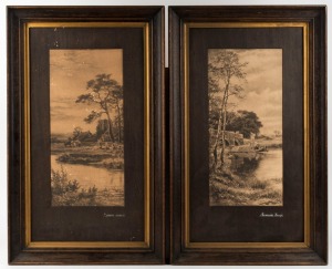 ROBERT GALLON (1845-1925), I.) Riverside Gossip, II.) Golden Sunlight, sepia lithographs, in period timber frames, ​​​​​​​65 x 40cm each overall