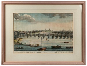 ARTIST UNKNOWN (British, 18th century), A View Of Westminster Bridge, Vue Du Pont De Westminster, coloured engraving, 32 x 47cm, 52 x 67cm overall