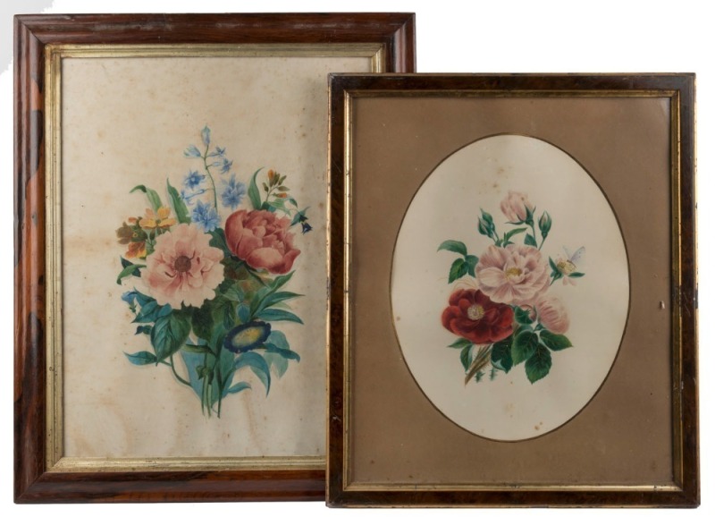 Two antique Chinese floral watercolour paintings in timber frames, 19th century, the larger 58 x 47cm overall