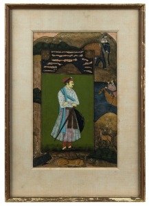 An antique Indian painting portrait of a Raj, 18th/19th century, ​​​​​​​27 x 17cm, 39 x 28cm overall