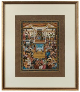 The Raj Jahan, Indian painting of the Raj court, 20th century, 28 x 21cm, 48 x 41cm overall