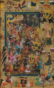 An antique Indian painting of a court scene, 19th century, 31 x 20cm, 43 x 31cm overall - 2