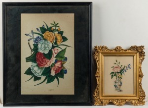 Two antique Chinese watercolours of flowers, early 19th century, ​​​​​​​the larger 31 x 20cm, 40 x 34cm overall