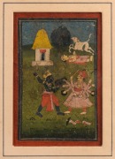 Two antique Indian watercolour paintings depicting deities, 19th century, ​​​​​​​the larger 18 x 14cm - 3