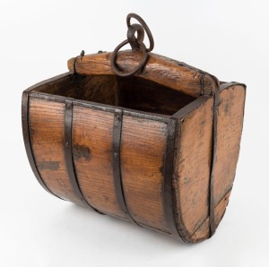 An antique Korean yoke bucket, elm and iron, 19th century, ​​​​​​​39cm wide